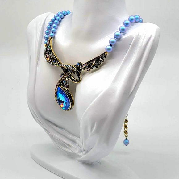 Heidi Daus Multicolor Swarovski Crystal Tears of Joy Necklace w Iridescent Pearl - Picture 5 of 12